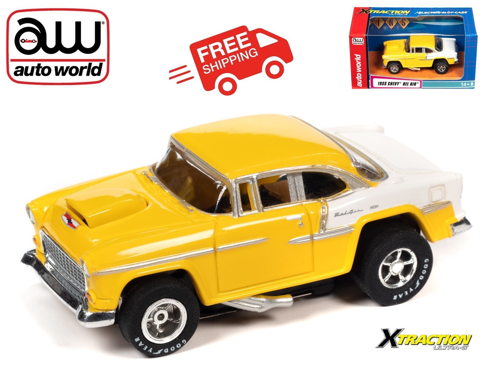 AUTO WORLD X-TRACTION 55 Chevy ☆限定 ボックス Auto World Exclusive 1955 Chevy Bel Air Fins NEW in Box Fits