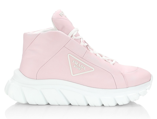 Pre-owned Prada Rush Piuma Nylon Pink White Platform Flat High Top Trainer Sneaker 39