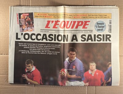 JOURNAL L'EQUIPE SAMEDI 4 MARS 2000 RUGBY 6 NATIONS  ECOSSE  FABIEN PELOUS