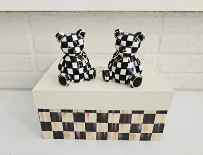 NEW MacKenzie Childs COURTLY BEAR SALT & PEPPER SET in Gift Box   Hand-Painted