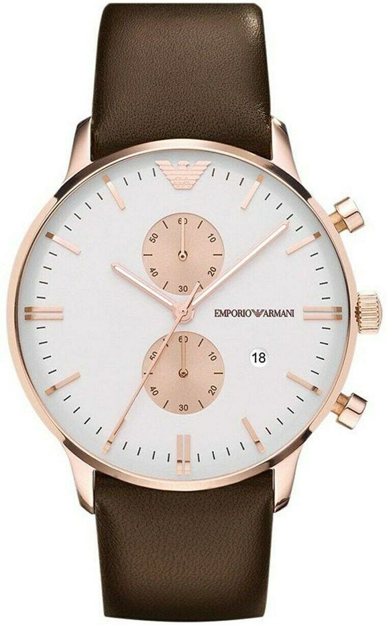 EMPORIO　ARMANI【美品】 New Emporio Armani AR0398 Chronograph Brown Leather Band