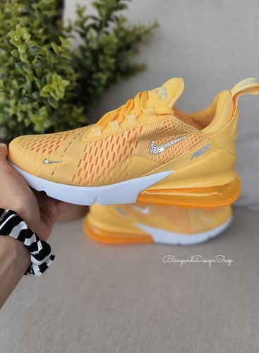 Pre-owned Nike Womens Bling  Air Max 270 Orange Sneakers Shoes Made With Swarovski Crystals