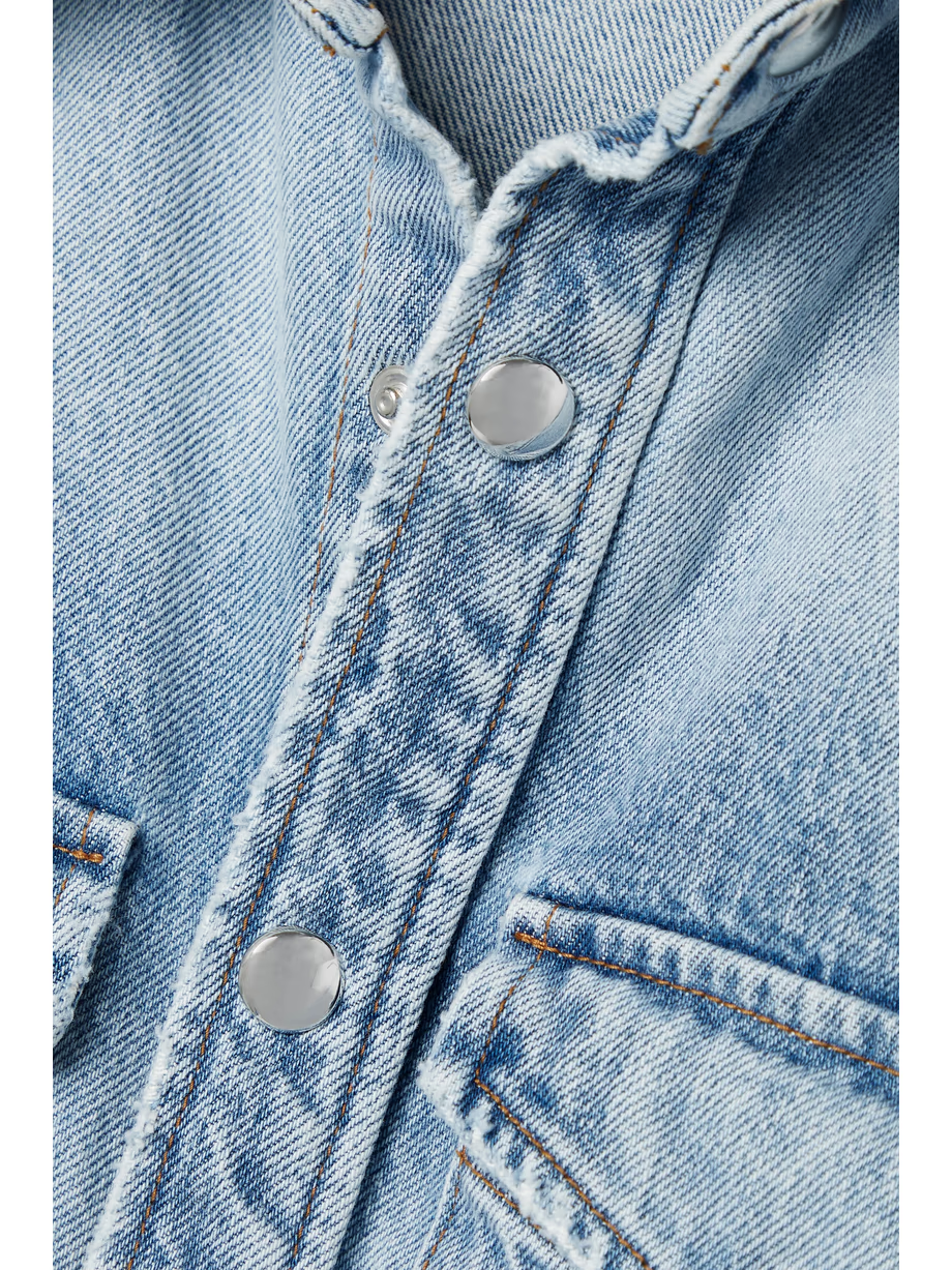 Pre-owned Khaite Wesley Distressed Denim Shirt Light Blue Snap Closure Size Xs/tp