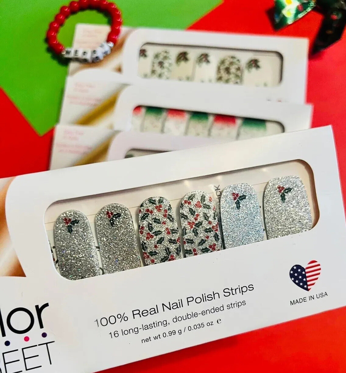 ☃️🎄HOLIDAYS Color Street Christmas Nail Polish Red Glitter FREE TWOSIE!🎅🏻❄️