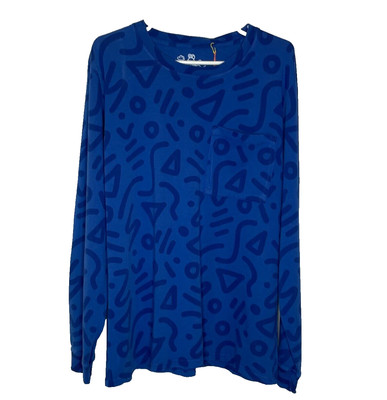 Men's XL Mokuyobi Blue Patterned Planet Zap Crewneck Long Sleeve Shirt NEW