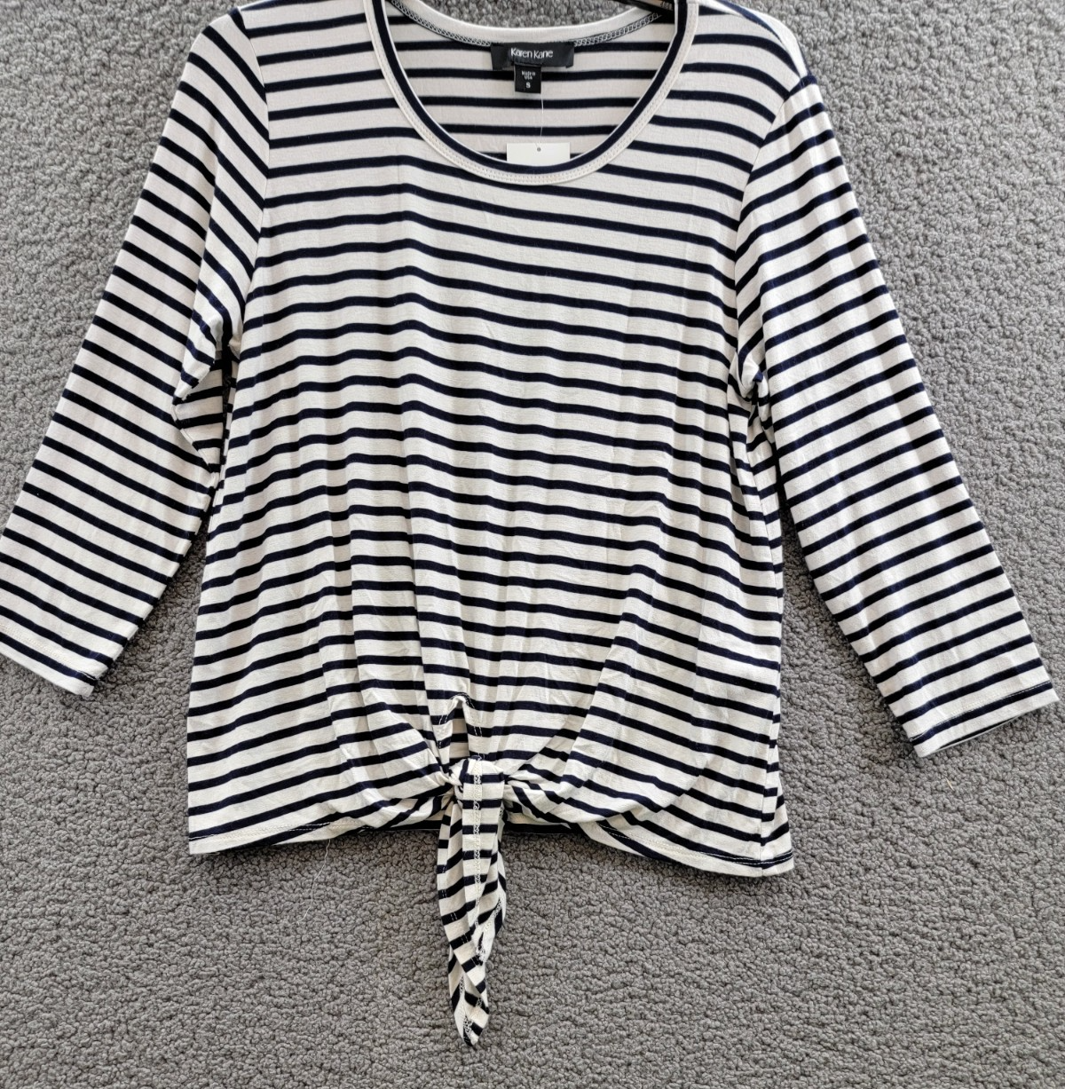 Karen Kane Stripe Tie Front Top Women's Small Navy/White Crewneck Pullover Style - Picture 4 of 17