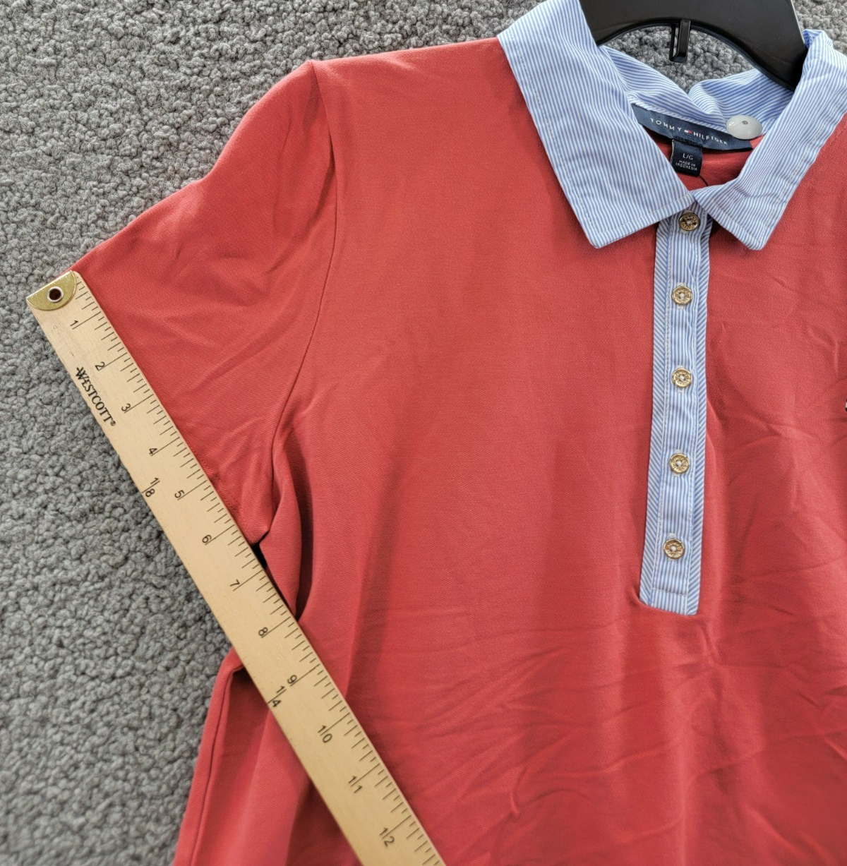 Tommy Hilfiger Striped-Collar Polo Shirt Women's L Min Red Short Sleeve Pullover - Picture 10 of 18