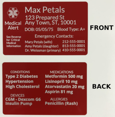 Medical Alert Metal Wallet Card - Free Custom Engraving - Allergies, Medicines..
