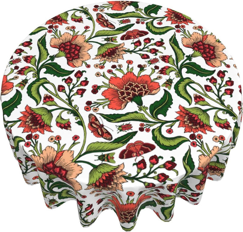 Vintage Floral Fantasy Flowers Spring round Tablecloth 60 Inch Washable Table Cl