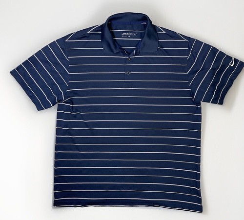 Nike Golf 358325 Mens NAVY BLUE White Stripe Dri-Fit Nike Golf 358325 Mens NAVY BLUE White Stripe Dri-Fit