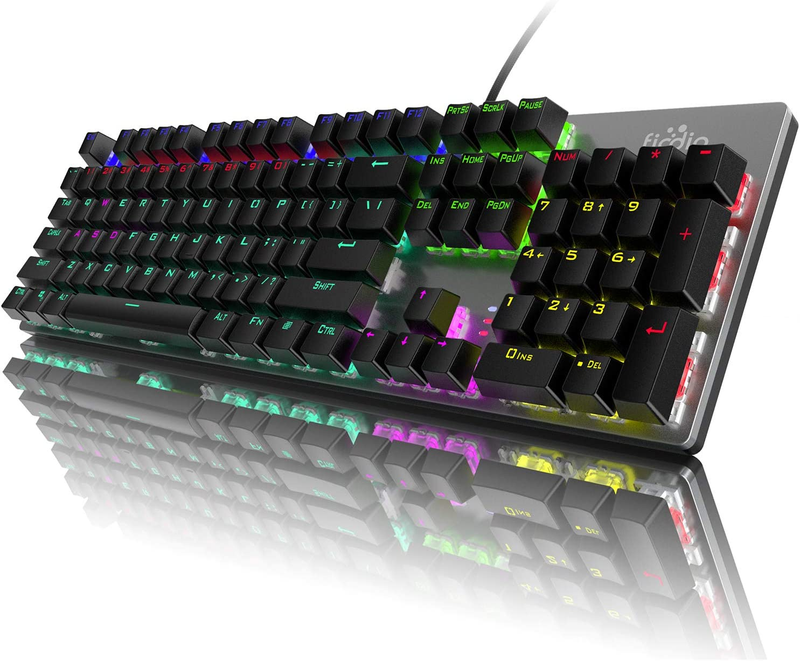 Fiodio Mechanical Gaming Keyboard, Fantastic LED Rainbow Backlit Wired Keyboard