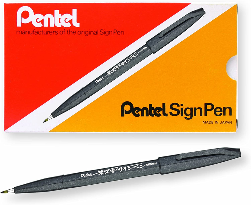 Arts Sign Pen Touch, Fude Brush Tip, Black Ink , Box of 12 (