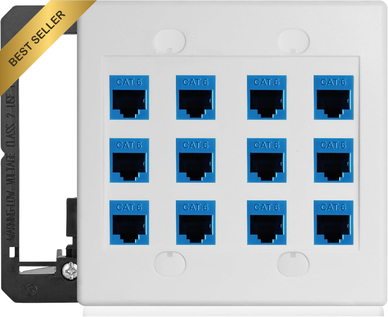 12 Port Ethernet Wall Plate Cat6 Jack RJ45 Outlet Keystone Network Cables Inline