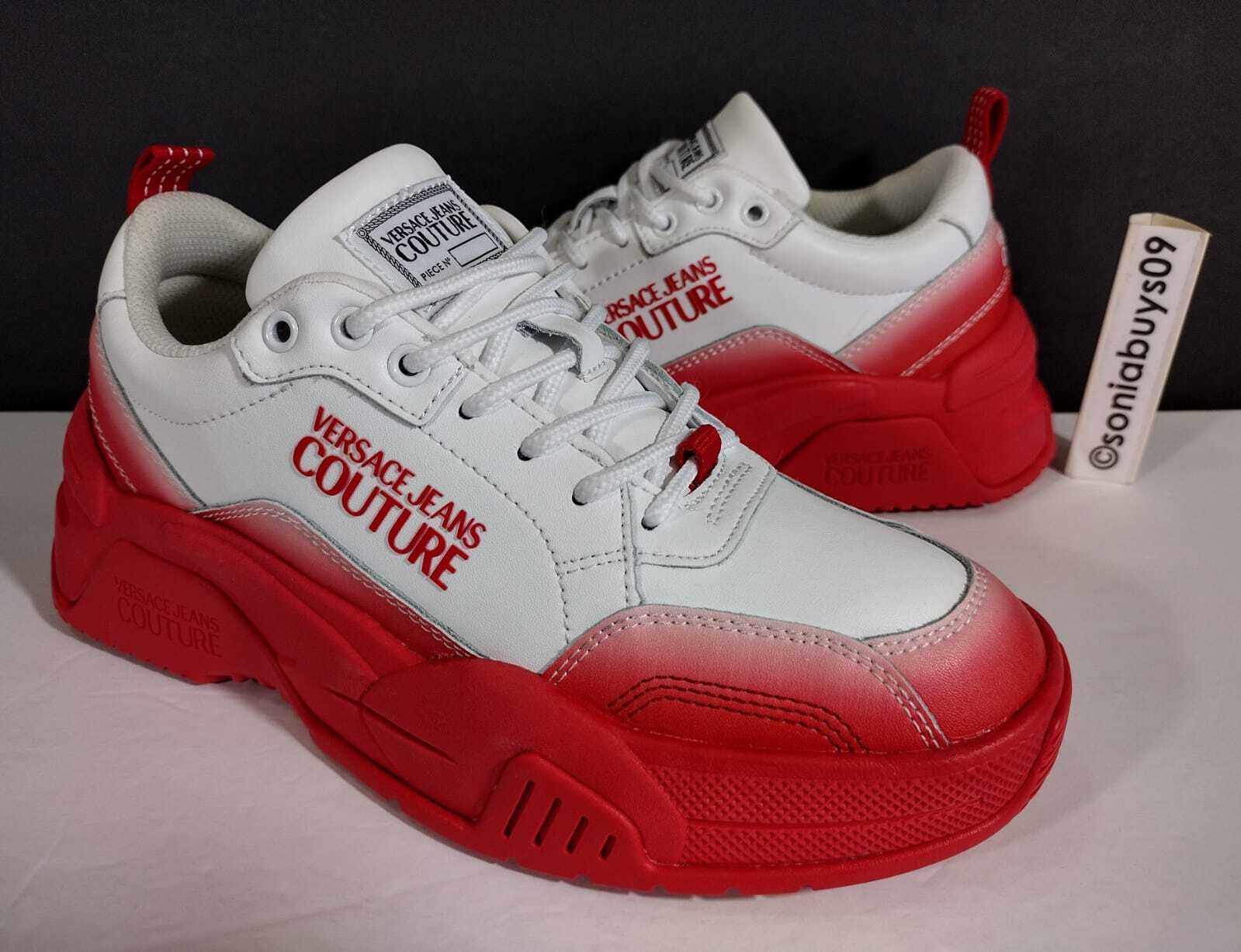 Versace Jeans Couture Chunky Lace-Up Sneakers, White/Red Versace Jeans Couture Chunky Lace-Up Sneakers, White/Red