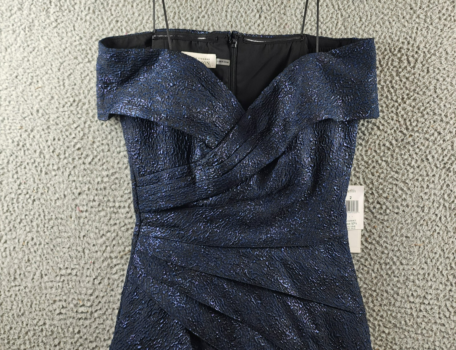 Teri Jon by Rickie Freeman Off-the-Shoulder Metallic Jacquard Dress Women's 2 - Picture 3 of 14