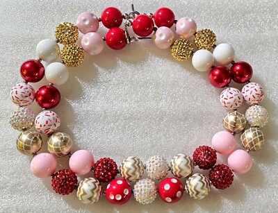 2 Vintage Artisan Made Handcrafted Large Pink Red Beads Beaded Necklaces