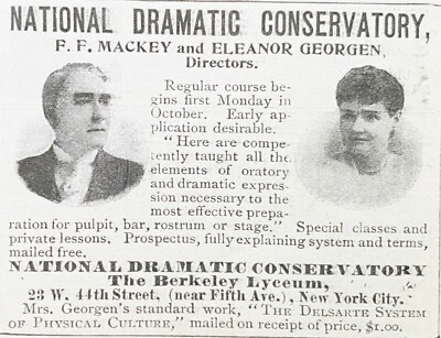 1898 NATIONAL DRAMATIC CONSERVATORY Berkeley Lyceum NYC Vtg Print Ad~F.F. Mackey