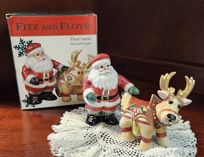 Fitz & Floyd Deer Santa Salt & Pepper #2063/96 - NIB