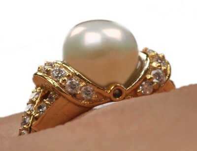 Pre-owned Vt Gems 14kt Yellow Gold With 3.25ct Natural Freshwater Pearl Igi Certified Diamond Ring