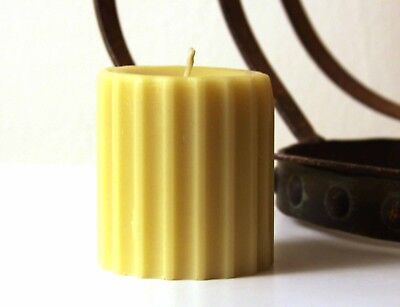 Handmade 100% Pure Beeswax Ribbed Pillar Round Candles 100% Cotton Wick US made