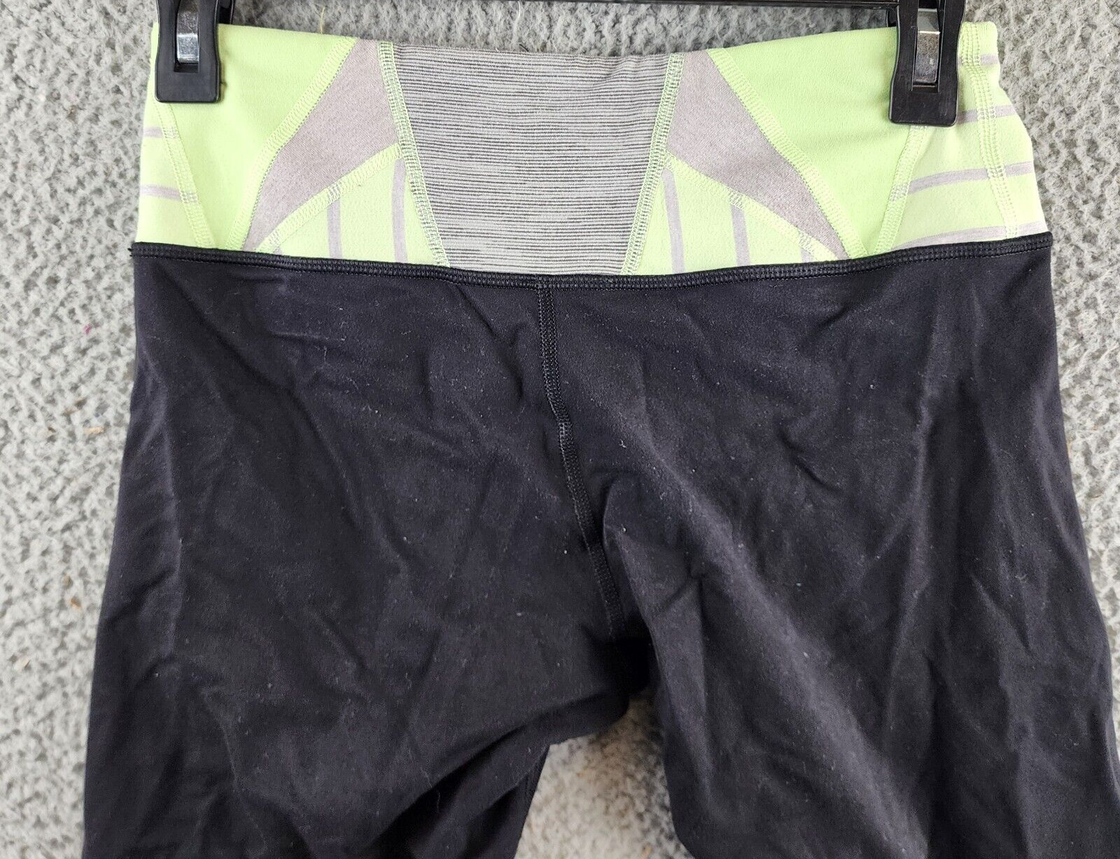 Lululemon Leggings Women's Black Lime Stripe Waist Capri Comfort Stretch - Picture 5 of 11