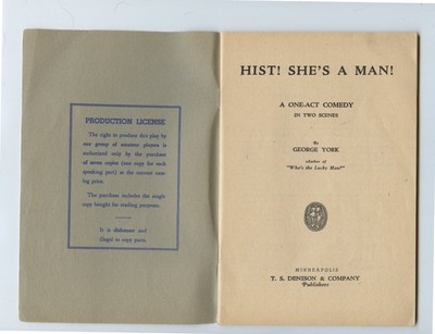 Denison's One-Act Plays -HIST! SHE'S A MAN - TS Denison & Company -1928 - USA