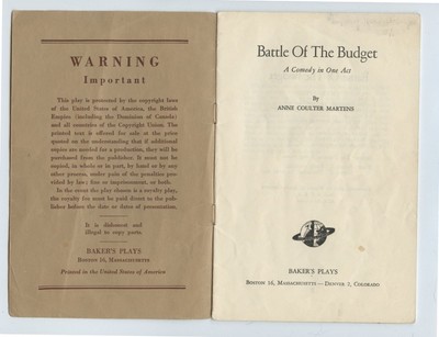 Bakers Plays for Amateurs BATTLE OF THE BUDGET Walter H. Baker Company 1954 USA