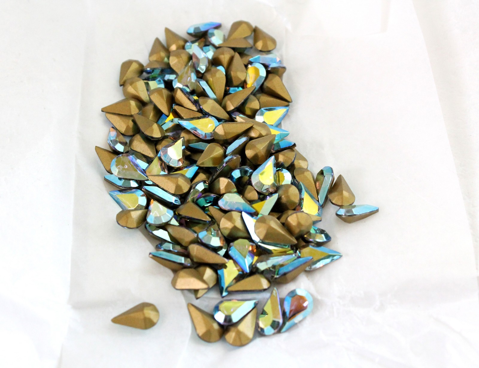 144 Swarovski 13x7.8mm Black Diamond AB Pear Shape Rhinestone TTC 4300/2