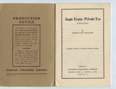 Eldridge Playscripts - AUGIE EVANS: PRIVATE EYE - one act Farce - 1951 - USA