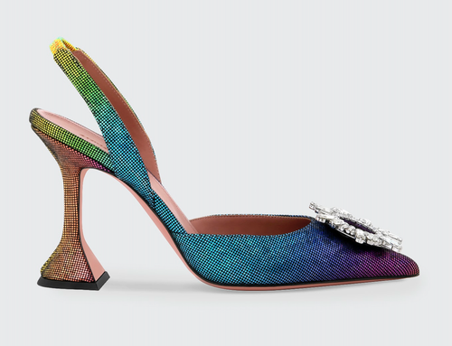 Pre-owned Amina Muaddi 95 Begum Sling Metal Rainbow Crystal Slingback Sandal Heel Pump 40 In Multicolor