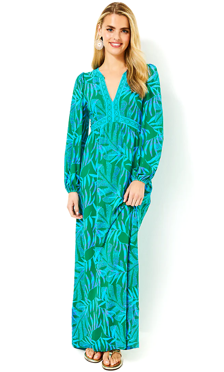 Pre-owned Lilly Pulitzer Size 16 Wexlee Maxi Dress It's A Jungle Out There Stunning In Green