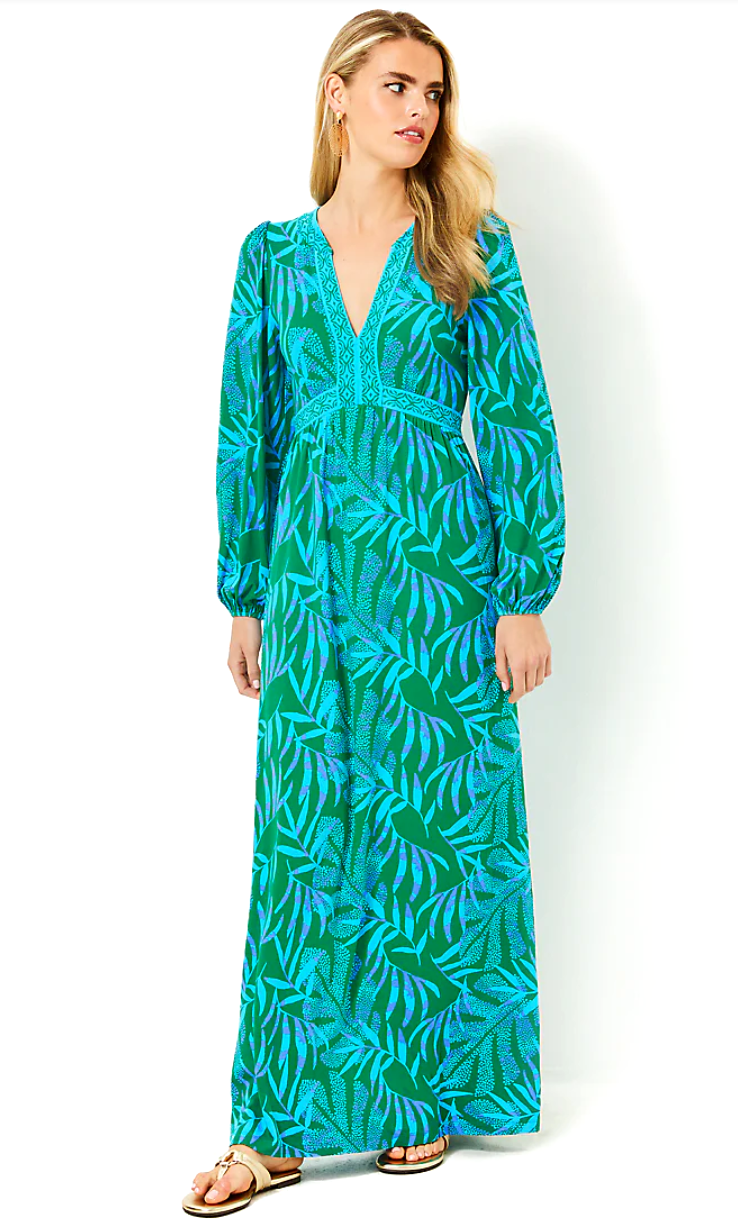 Pre-owned Lilly Pulitzer Size 16 Wexlee Maxi Dress It's A Jungle Out There Stunning In Green