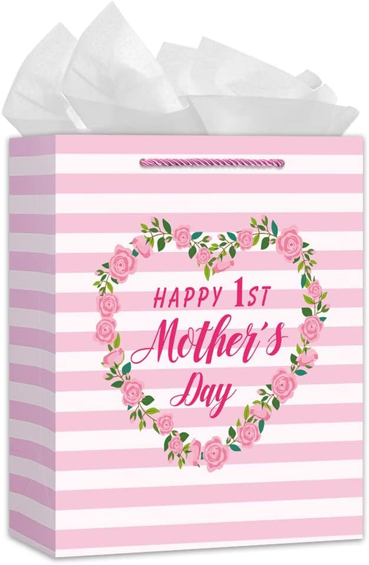 First Mothers Day Gift Bag with Tissue Paper, Happy 1St Mothers Day Gifts for Fi
