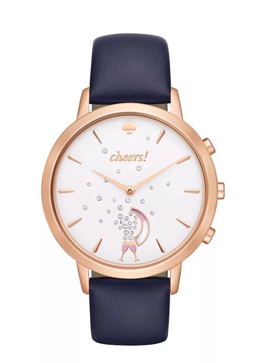 Pre-owned Kate Spade Kst23105 Leather Strap Cheers Metro Grand Hybrid Smart Watch $250