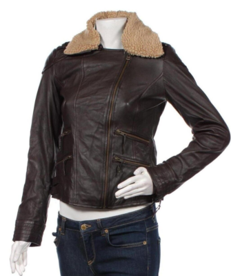 female dark brown real leather biker jacket pepe jeans eBay