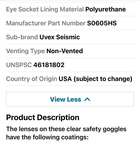 HONEYWELL UVEX Safety Glasses Anti-Fog AntiScratch NonVented Black Frame S0605HS