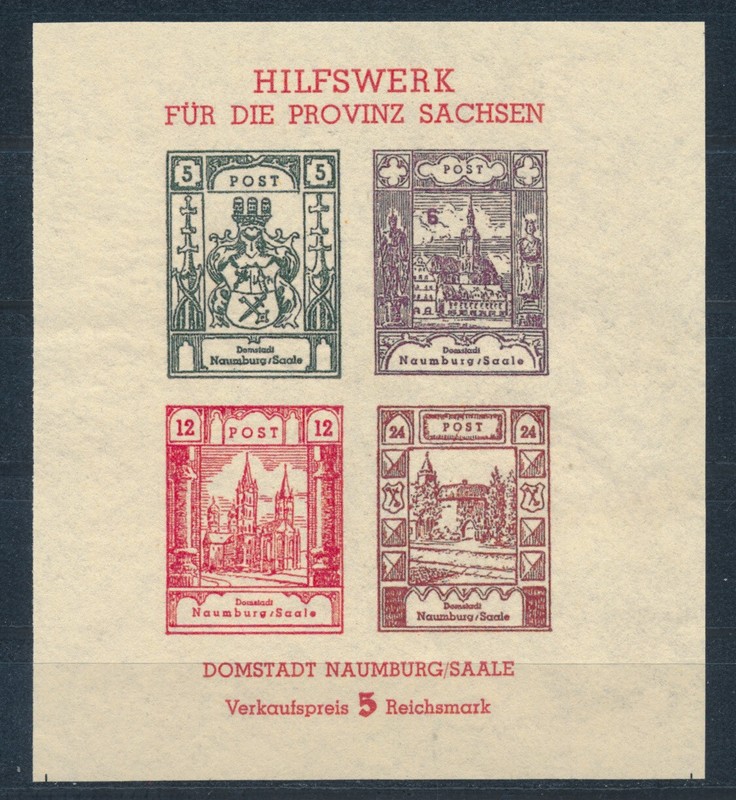 Naumburg Probedruck Bauwerke 1945** Blockausgabe Michel Block I P 1 (S25814)