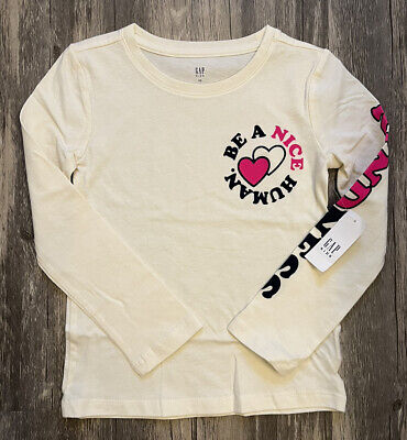 Kids Gap Logo Ivory Frost Long Sleeve T-Shirt - Girls Size XS 4-5 NWT
