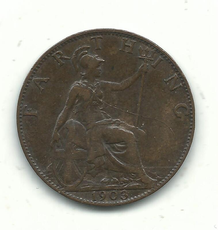 VERY NICE HIGHER GRADE 1903 GREAT BRITAIN FARTHING COIN-NOV625