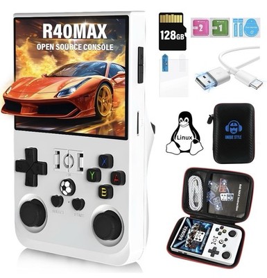 R40 Max 128GB 3.5” Handheld Game Console White Open Source Linux System
