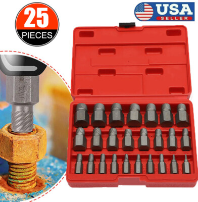 25pcs Multi-Spline Screw Extractor Set Hex Head Bit Socket Wrench Bolt Tool Kit