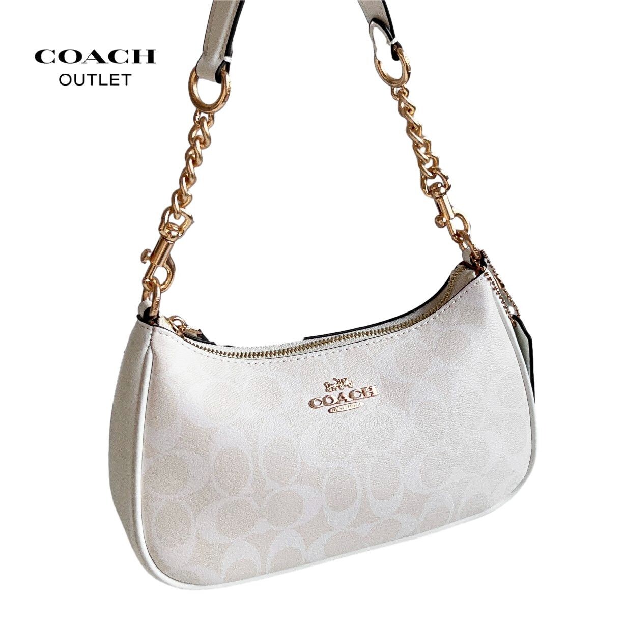 COACH 2Way Shoulder Bag Signature Coated Canvas White CA548