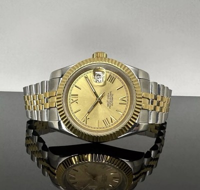 Custom 39mm Two Tone Gold DJ Champagne Dial Style Mod Watch w/ NH35 Automatic