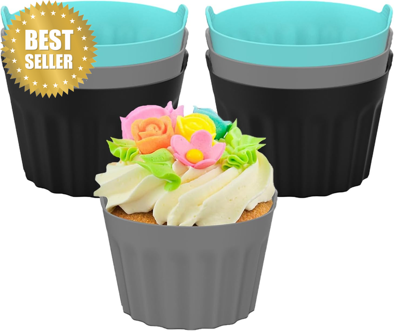6 Pcs Air Fryer Baking Rameking, Reusable Food-Grade Silicone Mold Cups, Non-Sti