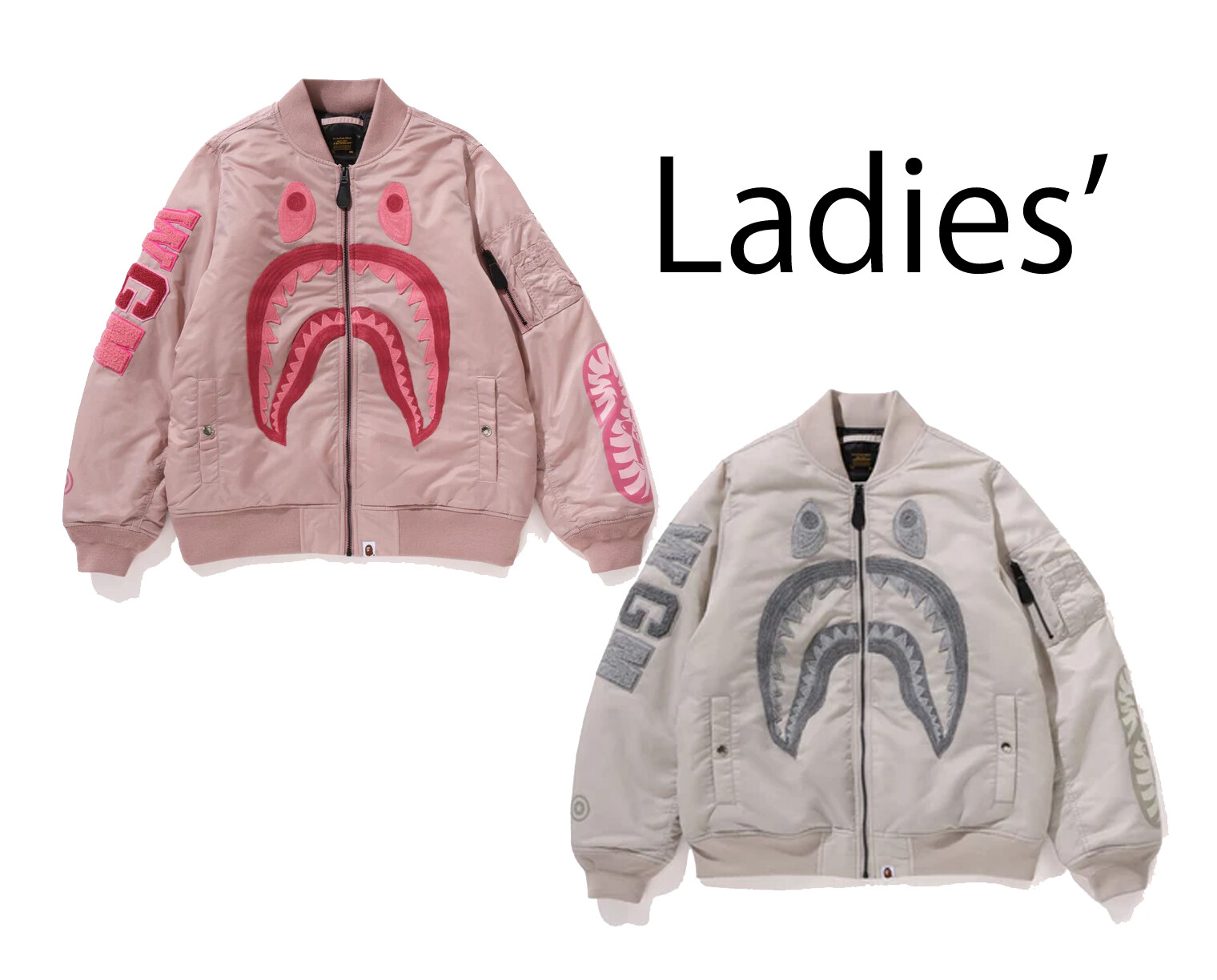 Pre-owned A Bathing Ape A Bathnig Ape Ladies' Shark Nylon Twill Ma-1 Jacket 1k80241005 In Pink