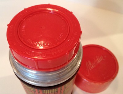 VTG Aladdin Metal Thermos Red Scotch Plaid Tartan Vinyl Picnic Lunch Bag Case