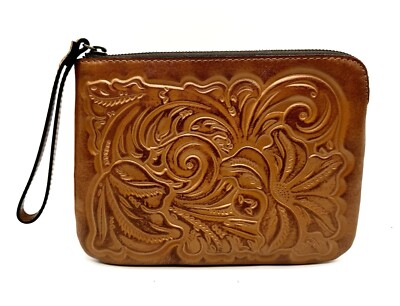 Patricia Nash Cassini Leather Wristlet Burnished Tooled Gold New