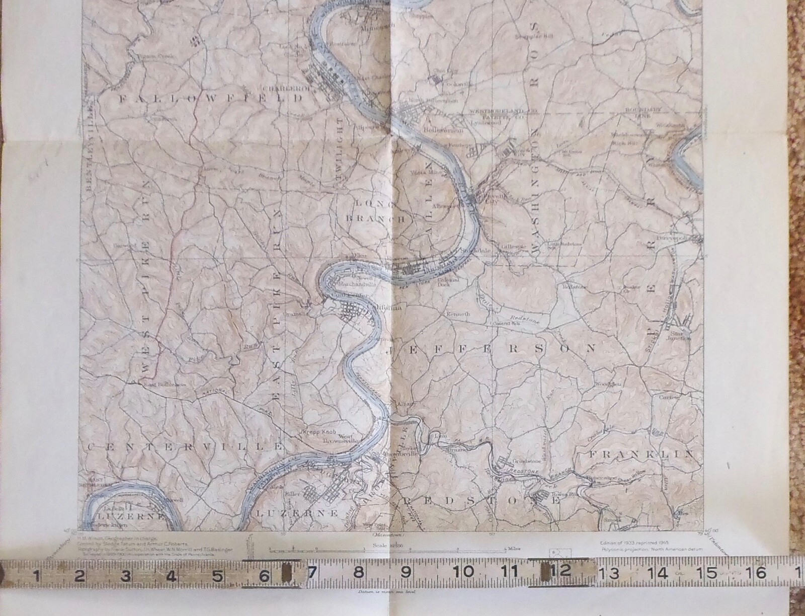 U.S.Geological Survey Map-Dept. of the Interior Map-Brownsville Quadrangle-1945