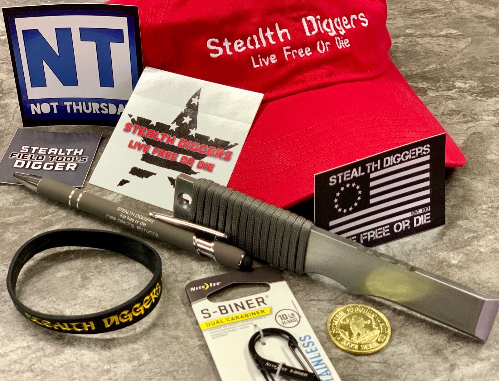 Stealth Diggers Shack pack tool accessory bundle deal - Hat pack tool stickers