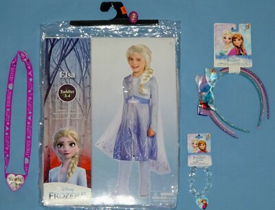DISNEY FROZEN II ELSA COSTUME DRESS W/ATTACHED CAPE;GIRLS 3-4-ACCESSORIES-LOT-7
